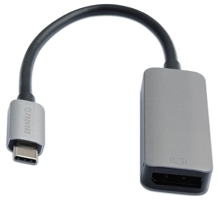 Prokord Displayport Adapter 4K@60Hz Premium Metal 24-pins USB-C Hann 20-pins DisplayPort Hunn Sølv