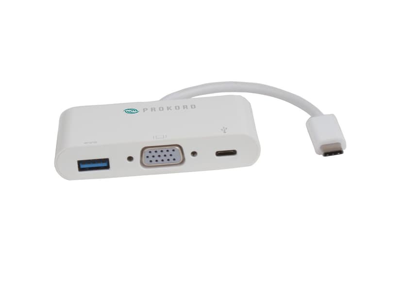 Prokord USB-C To VGA+Type-C+USB 3.0 Adapter - White USB-C Hane USB, USB-C, VGA Hona Vit