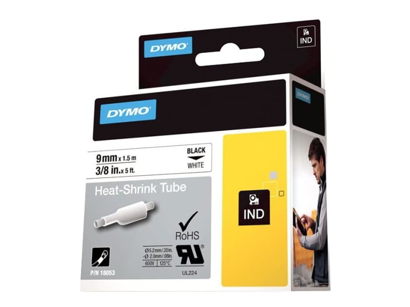 Dymo Tape RhinoPRO Heat Shrink 9mm Sort/Hvid