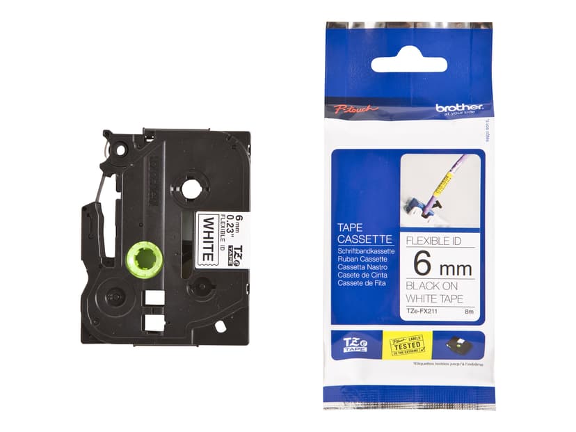 Brother Tape TZE-FX211 6mm Svart/Hvit Flexible