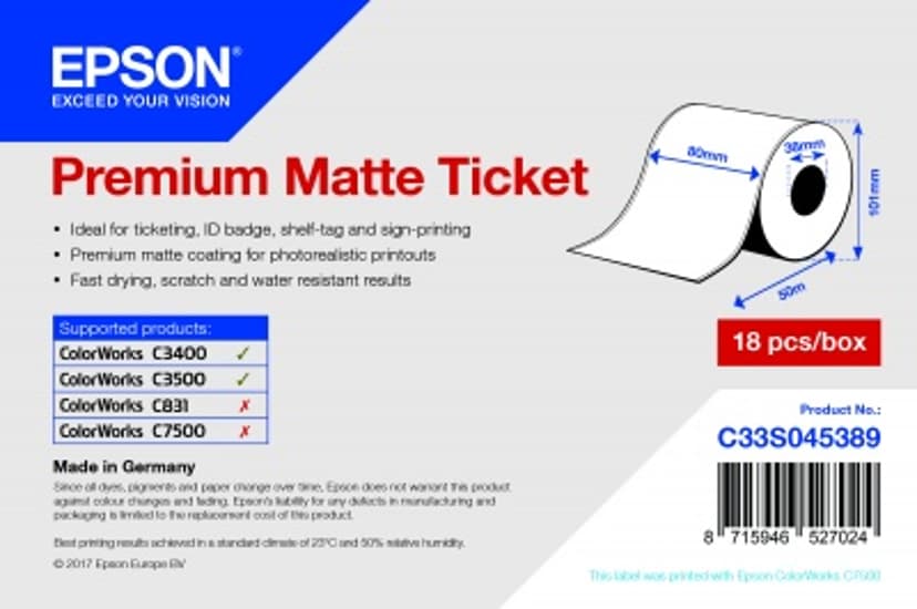 Epson Labels Premium Matte Ticket Roll