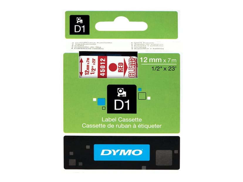 Dymo Tape D1 12mm Röd/Transparent Botten