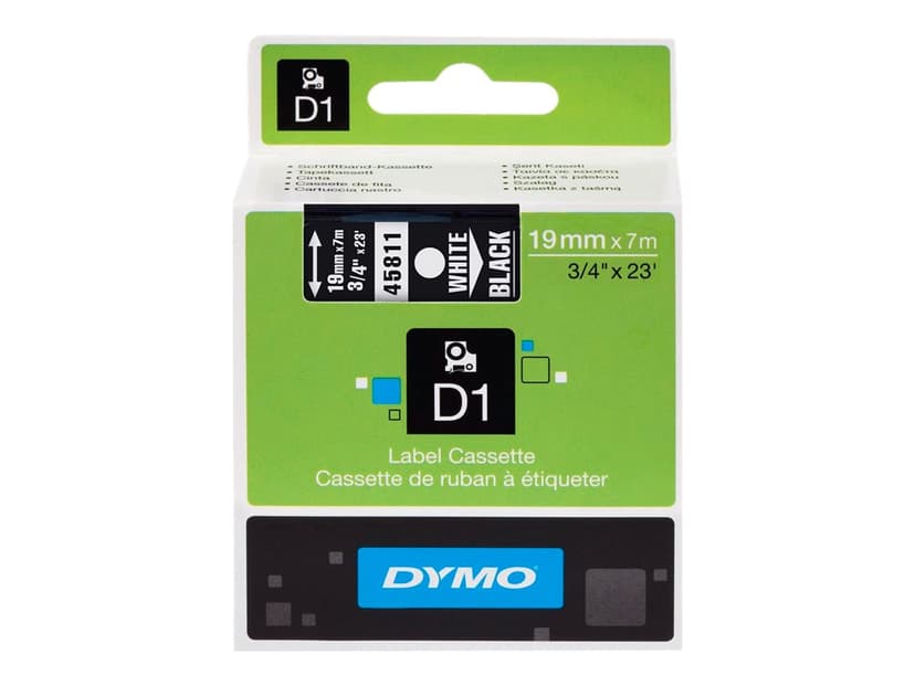 Dymo Tape D1 19mm Vit/Svart Botten