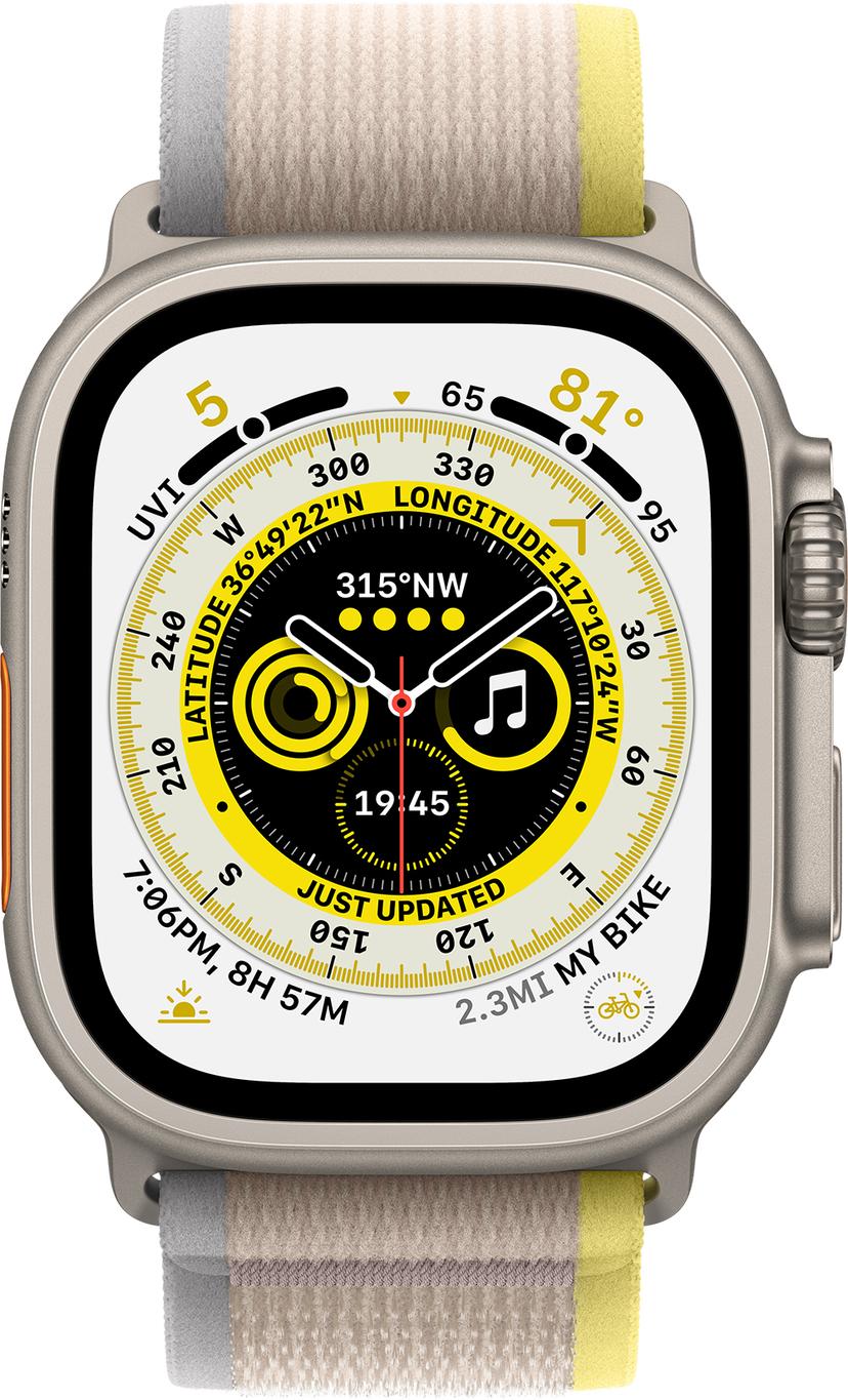 Apple Watch Ultra GPS + Cellular, 49mm Titanium Case with Yellow/Beige Trail Loop M/L