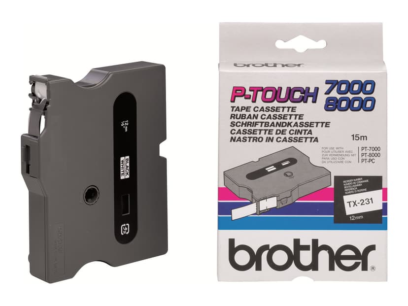 Brother Tape TX-231 12mm Sort/Hvid