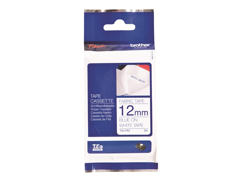 Brother Tape TZE-FA3 12mm Textil Hvid/Blå