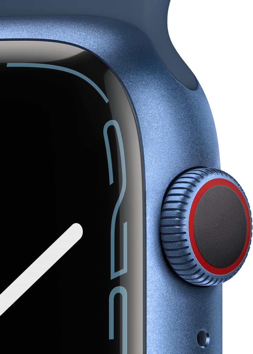 Apple Watch Series 7 GPS + Cellular, 45 mm Urkasse i blåt aluminium med Abyss Blue sportsrem