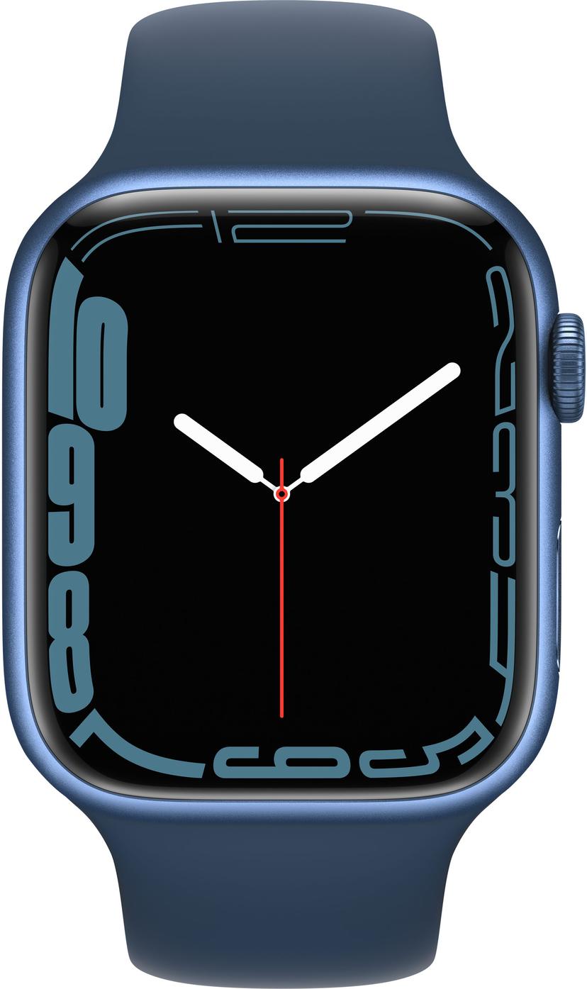 Apple Watch Series 7 GPS + Cellular, 45 mm Urkasse i blåt aluminium med Abyss Blue sportsrem