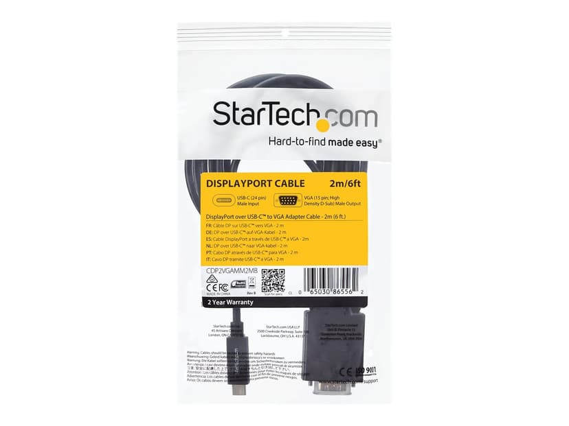 Startech USB-C to VGA Adapter extern videoadapter 2m USB-C Hane 15 pin HD D-Sub (HD-15) Hane