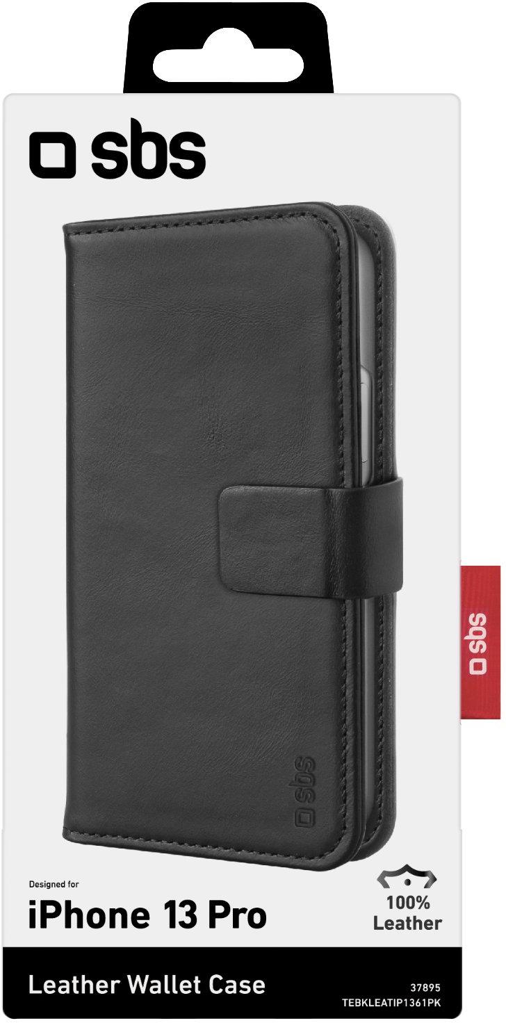 sbs Genuine Leather Book Case iPhone 13 Pro Svart