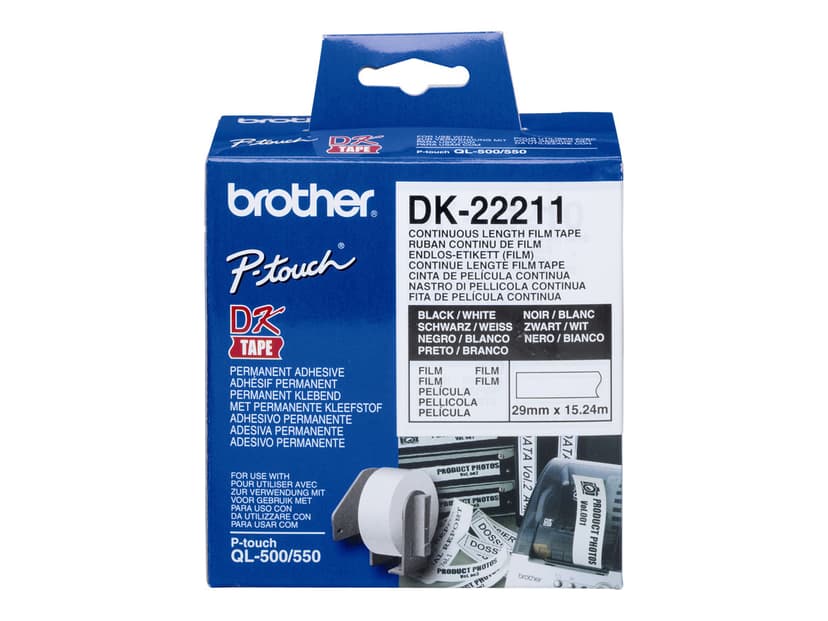 Brother Tape Plast 29mm x 15,24m Svart/Vit