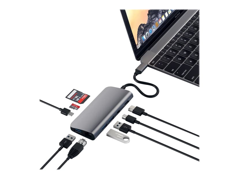 Satechi USB-C Multimedia Adapter Space Gray USB-C Mini-dockningsenhet