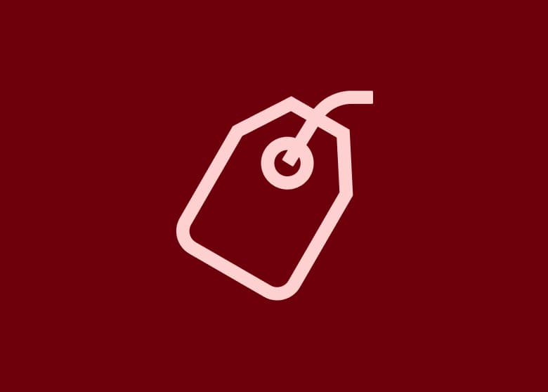En ljusröd prislapp-ikon på en mörkröd botten